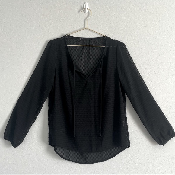 {Gibson} Sheer Black Tasseled Blouse - Picture 1 of 7